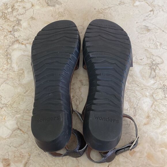 Wonders Leather Sandals Metallic Grey Ankle Strap - Picture 12 of 13